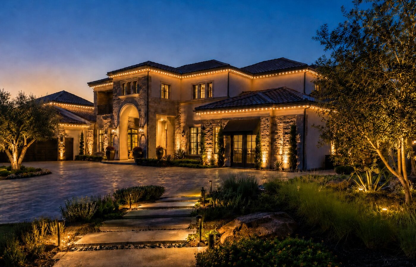 Mediterranean villa — Halo lights on