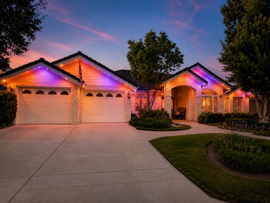 Purple and amber fade roofline lighting